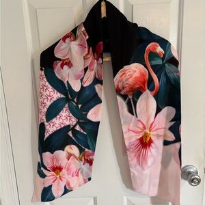 Make offer! No-Iron Tropical Floral Botanical Flamingo Floridian Bird Scarf